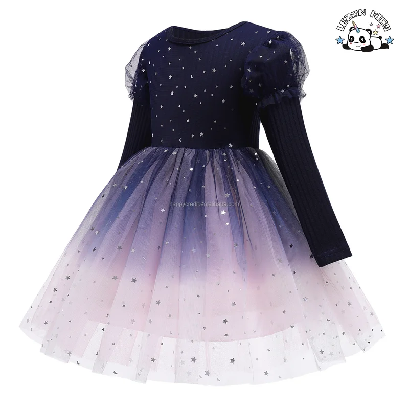 LEZONKIDS - Long Sleeve Tulle Sequin Dresses for Kids High Quality Casual Girls Clothing for Party or Birthday Sizes 2-14